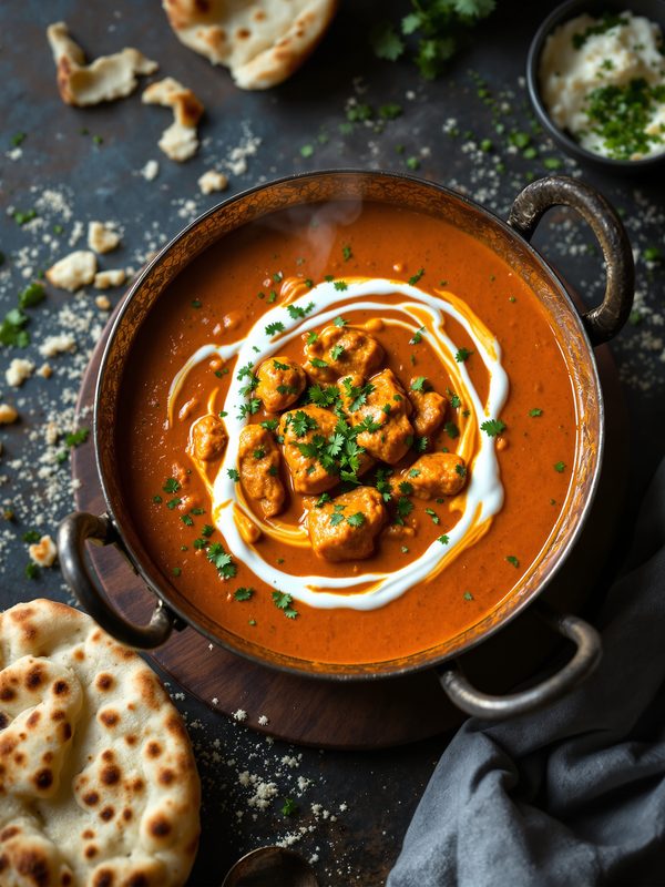Butter chicken in a copper karahi