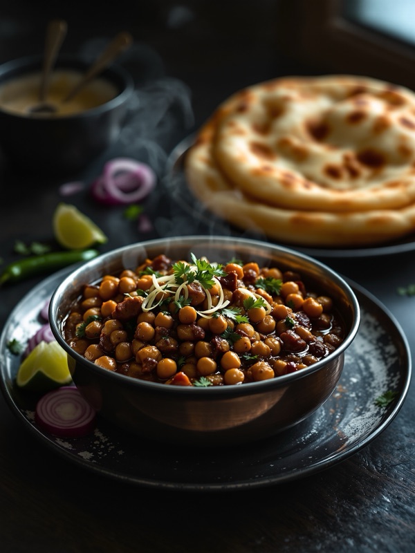Chole bhature — spiced chickpeas with a puffed bhatura