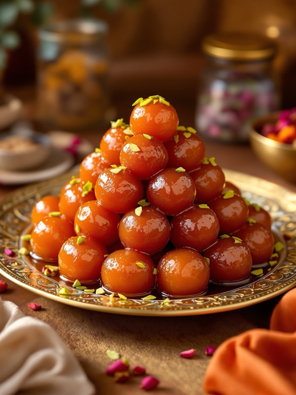 Gulab jamun soaking in rose syrup