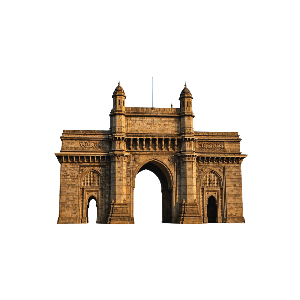The Gateway of India in Mumbai, cut out against a plain ground